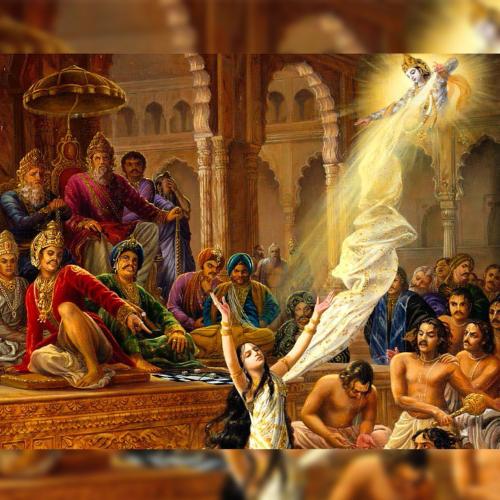 Draupadi Berusaha Ditelanjangi Di Depan Sidang Para Panglima Besar dan Ditolong Oleh Krsna.jpg